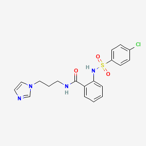 molecular formula C19H19ClN4O3S B8634592 2-(4-chlorobenzenesulphonamido)-N-(3-imidazol-1-ylpropyl)benzamide 