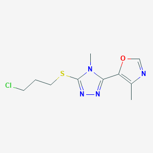 molecular formula C10H13ClN4OS B8634826 3-[(3-Chloropropyl)thio]-4-methyl-5-(4-methyl-1,3-oxazol-5-yl)-4H-1,2,4-triazole 