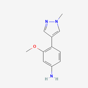 molecular formula C11H13N3O B8636592 3-methoxy-4-(1-methyl-1H-pyrazol-4-yl)aniline 