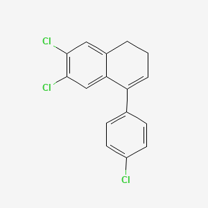 molecular formula C16H11Cl3 B8636732 6,7-Dichloro-4-(4-chlorophenyl)-1,2-dihydronaphthalene CAS No. 89219-06-7