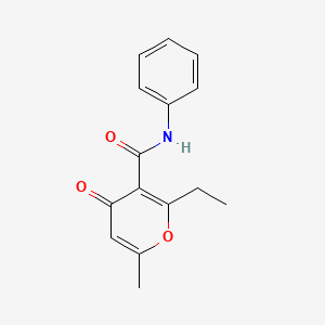 molecular formula C15H15NO3 B8637292 2-Ethyl-6-methyl-4-oxo-N-phenyl-4H-pyran-3-carboxamide CAS No. 104688-27-9