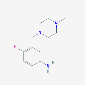 molecular formula C12H18FN3 B8639071 4-Fluoro-3-((4-methylpiperazin-1-yl)methyl)aniline 
