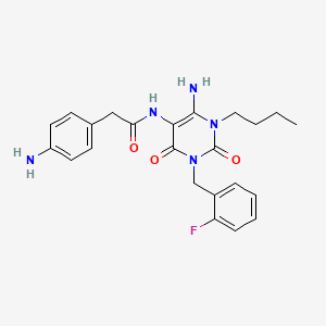 molecular formula C23H26FN5O3 B8639181 N-{6-Amino-1-butyl-3-[(2-fluorophenyl)methyl]-2,4-dioxo-1,2,3,4-tetrahydropyrimidin-5-yl}-2-(4-aminophenyl)acetamide CAS No. 693217-34-4