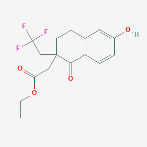 molecular formula C16H17F3O4 B8639367 Ethyl 2-(6-hydroxy-1-oxo-2-(2,2,2-trifluoroethyl)-1,2,3,4-tetrahydronaphthalen-2-yl)acetate 