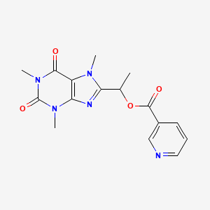 B8639415 3-Pyridinecarboxylic acid, 1-(2,3,6,7-tetrahydro-1,3,7-trimethyl-2,6-dioxo-1H-purin-8-yl)ethyl ester CAS No. 56021-87-5