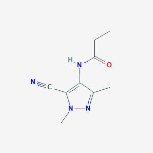 molecular formula C9H12N4O B8639542 N-(5-cyano-1,3-dimethyl-1H-pyrazol-4-yl)propanamide CAS No. 89239-47-4