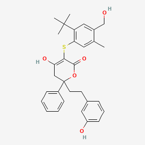 molecular formula C31H34O5S B8639614 5-{[2-Tert-butyl-4-(hydroxymethyl)-5-methylphenyl]sulfanyl}-6-hydroxy-2-[2-(3-hydroxyphenyl)ethyl]-2-phenyl-2,3-dihydro-4h-pyran-4-one CAS No. 197915-36-9