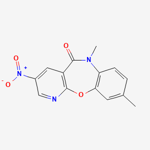 molecular formula C14H11N3O4 B8639668 6,9-Dimethyl-3-nitro-pyrido(2,3-b)(1,5)benzoxazepin-5(6H)-one CAS No. 134894-60-3
