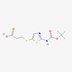 molecular formula C11H16N2O4S2 B8639994 3-((2-((tert-Butoxycarbonyl)amino)thiazol-5-yl)thio)propanoic acid 