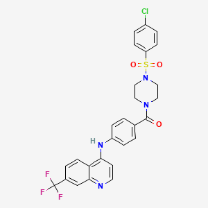molecular formula C27H22ClF3N4O3S B8641483 Piperazine, 1-[(4-chlorophenyl)sulfonyl]-4-[4-[[7-(trifluoromethyl)-4-quinolinyl]amino]benzoyl]- CAS No. 72141-56-1