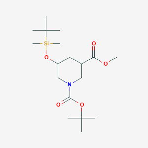 molecular formula C18H35NO5Si B8641753 1-Tert-butyl 3-methyl 5-(tert-butyldimethylsilyloxy)piperidine-1,3 dicarboxylate 