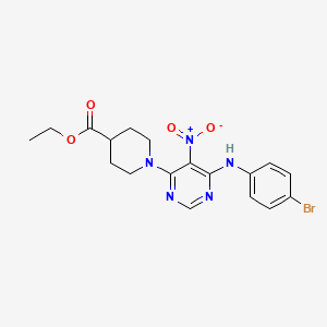 molecular formula C18H20BrN5O4 B8642907 Ethyl 1-{6-[(4-bromophenyl)amino]-5-nitropyrimidin-4-yl}piperidine-4-carboxylate 