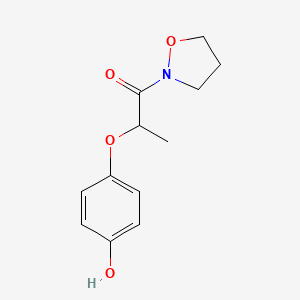 molecular formula C12H15NO4 B8643035 2-(4-Hydroxyphenoxy)-1-(1,2-oxazolidin-2-yl)propan-1-one CAS No. 87757-24-2