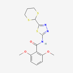 molecular formula C15H17N3O3S3 B8643176 N-[5-(1,3-dithian-2-yl)-1,3,4-thiadiazol-2-yl]-2,6-dimethoxybenzamide CAS No. 82560-01-8