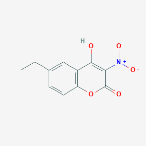 molecular formula C11H9NO5 B8643665 6-Ethyl-4-hydroxy-3-nitro-2H-1-benzopyran-2-one CAS No. 55005-19-1