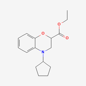 molecular formula C16H21NO3 B8645537 (+/-)-Ethyl 4-cyclopentyl-3,4-dihydro-2H-benzo[b][1,4]oxazine-2-carboxylate 