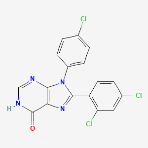 molecular formula C17H9Cl3N4O B8646420 9-(4-Chlorophenyl)-8-(2,4-dichlorophenyl)-1H-purin-6(9H)-one CAS No. 686344-46-7