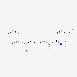 molecular formula C14H11ClN2OS2 B8646831 Carbamodithioic acid, (5-chloro-2-pyridinyl)-, 2-oxo-2-phenylethyl ester CAS No. 69378-79-6