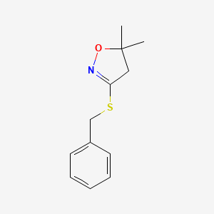 molecular formula C12H15NOS B8647084 Isoxazole, 4,5-dihydro-5,5-dimethyl-3-[(phenylmethyl)thio]- CAS No. 326828-96-0