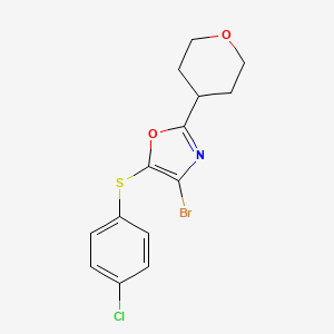 molecular formula C14H13BrClNO2S B8648085 4-bromo-5-[(4-chlorophenyl)sulfanyl]-2-(tetrahydro-2H-pyran-4-yl)-1,3-oxazole 