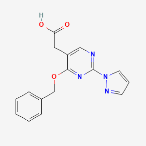 molecular formula C16H14N4O3 B8648344 2-(4-(benzyloxy)-2-(1H-pyrazol-1-yl)pyrimidin-5-yl)acetic acid 