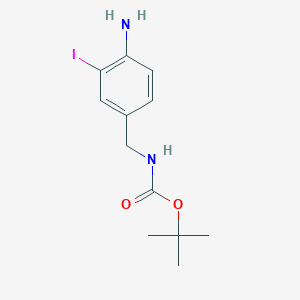 molecular formula C12H17IN2O2 B8648452 tert-Butyl 4-amino-3-iodobenzylcarbamate 