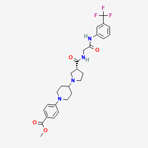 molecular formula C27H31F3N4O4 B8649894 (R)-Methyl 4-(4-(3-((2-oxo-2-((3-(trifluoromethyl)phenyl)amino)ethyl)carbamoyl)pyrrolidin-1-yl)piperidin-1-yl)benzoate 