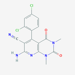 molecular formula C16H11Cl2N5O2 B8650128 7-Amino-5-(2,4-dichlorophenyl)-1,3-dimethyl-2,4-dioxo-1,2,3,4-tetrahydropyrido[2,3-d]pyrimidine-6-carbonitrile 