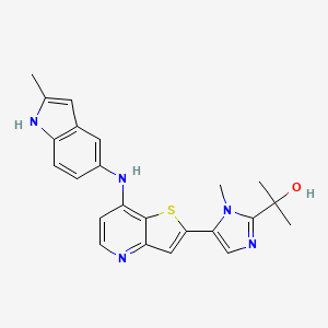 molecular formula C23H23N5OS B8650295 2-(1-methyl-5-(7-(2-methyl-1H-indol-5-ylamino)thieno[3,2-b]pyridin-2-yl)-1H-imidazol-2-yl)propan-2-ol 