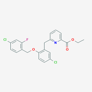 molecular formula C22H18Cl2FNO3 B8650705 Ethyl 6-(5-chloro-2-((4-chloro-2-fluorobenzyl)oxy)benzyl)picolinate 