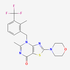 molecular formula C19H19F3N4O2S B8651839 Thiazolo[4,5-d]pyrimidin-7(4H)-one, 5-methyl-4-[[2-methyl-3-(trifluoromethyl)phenyl]methyl]-2-(4-morpholinyl)- 