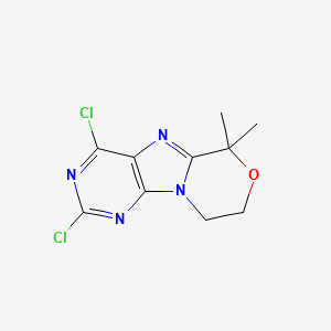 molecular formula C10H10Cl2N4O B8651924 2,4-Dichloro-6,6-dimethyl-8,9-dihydro-6H-[1,4]oxazino[4,3-e]purine 