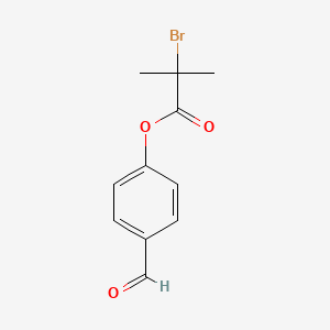 molecular formula C11H11BrO3 B8653279 Propanoic acid, 2-bromo-2-methyl-, 4-formylphenyl ester CAS No. 255042-72-9