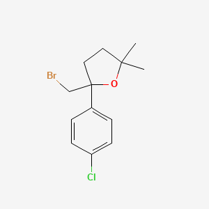 molecular formula C13H16BrClO B8653569 2-(Bromomethyl)-2-(4-chlorophenyl)-5,5-dimethyloxolane CAS No. 89058-38-8