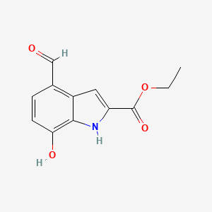 molecular formula C12H11NO4 B8653899 Ethyl 4-formyl-7-hydroxy-1H-indole-2-carboxylate CAS No. 84639-87-2