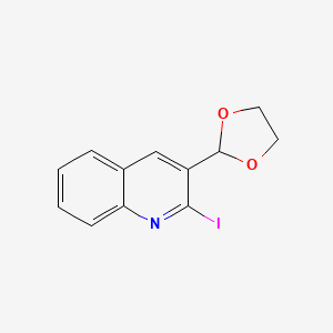 molecular formula C12H10INO2 B8654294 Quinoline, 3-(1,3-dioxolan-2-yl)-2-iodo- CAS No. 111877-76-0