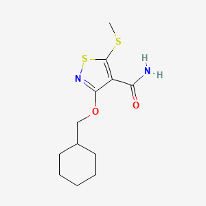 molecular formula C12H18N2O2S2 B8655100 3-(Cyclohexylmethoxy)-5-(methylsulfanyl)-1,2-thiazole-4-carboxamide CAS No. 651305-72-5