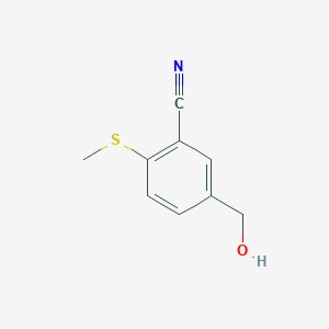 molecular formula C9H9NOS B8655887 5-Hydroxymethyl-2-methylsulfanyl-benzonitrile 