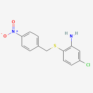 molecular formula C13H11ClN2O2S B8657616 5-Chloro-2-((4-nitrobenzyl)thio)aniline 