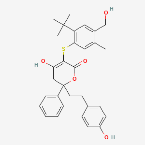 molecular formula C31H34O5S B8657822 5-{[2-Tert-butyl-4-(hydroxymethyl)-5-methylphenyl]sulfanyl}-6-hydroxy-2-[2-(4-hydroxyphenyl)ethyl]-2-phenyl-2,3-dihydro-4h-pyran-4-one CAS No. 197915-35-8