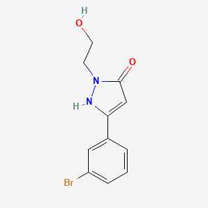 molecular formula C11H11BrN2O2 B8658528 5-(3-Bromophenyl)-2-(2-hydroxyethyl)-1,2-dihydro-3H-pyrazol-3-one 
