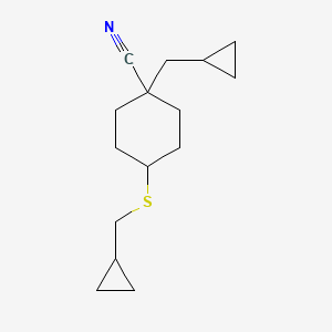 molecular formula C15H23NS B8658672 1-(Cyclopropylmethyl)-4-((cyclopropylmethyl)thio)cyclohexanecarbonitrile 