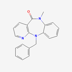 molecular formula C20H17N3O B8659073 5H-Pyrido(2,3-b)(1,5)benzodiazepin-5-one, 6,11-dihydro-6-methyl-11-(phenylmethyl)- CAS No. 132686-97-6