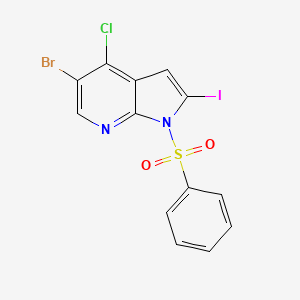 molecular formula C13H7BrClIN2O2S B8659126 1-benzenesulfonyl-5-bromo-4-chloro-2-iodo-1H-pyrrolo[2,3-b]pyridine 