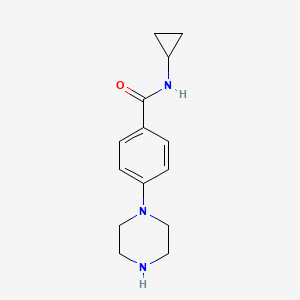 molecular formula C14H19N3O B8659992 Benzamide, N-cyclopropyl-4-(1-piperazinyl)- 