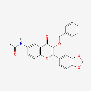 molecular formula C25H19NO6 B8660525 2-(benzo[1,3]dioxol-5-yl)-3-benzyloxy-6-acetamido-4H-1-benzopyran-4-one 