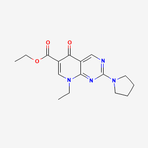 B8660802 Ethyl 8-ethyl-5,8-dihydro-5-oxo-2-(pyrrolidinyl)pyrido(2,3-d)pyrimidine-6-carboxylate CAS No. 33836-43-0