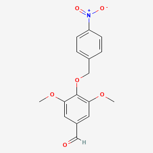 molecular formula C16H15NO6 B8661529 Benzaldehyde, 3,5-dimethoxy-4-[(4-nitrophenyl)methoxy]- CAS No. 146120-79-8