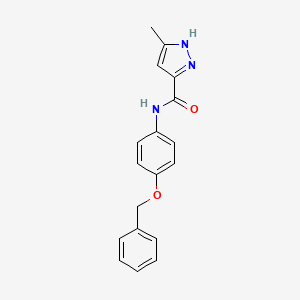 molecular formula C18H17N3O2 B8661935 1H-Pyrazole-3-carboxamide, 5-methyl-N-[4-(phenylmethoxy)phenyl]- 
