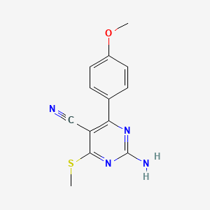 molecular formula C13H12N4OS B8662630 2-Amino-4-(p-methoxyphenyl)-6-(methylthio)-pyrimidine-5-carbonitrile 